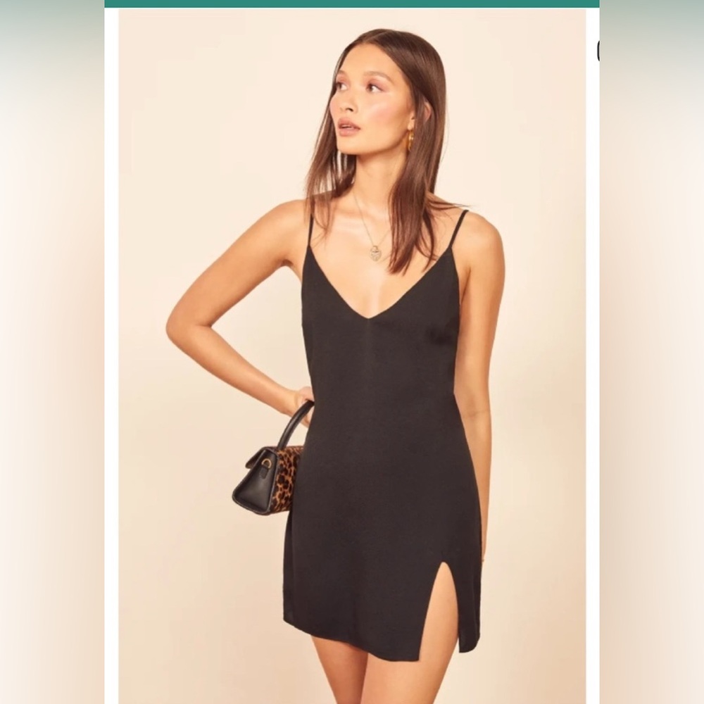 Reformation Black Slip Dress with Side Slit Small